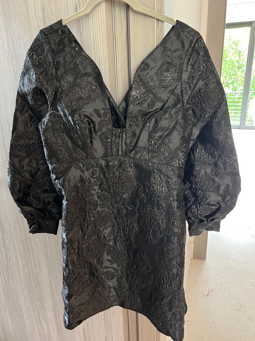 NWT $178 Maeve Long-Sleeve V-Neck Jacquard Babydoll Mini Dress 4 - Picture 2 of 9